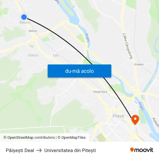 Harta de Păișești Deal către Universitatea din Pitești