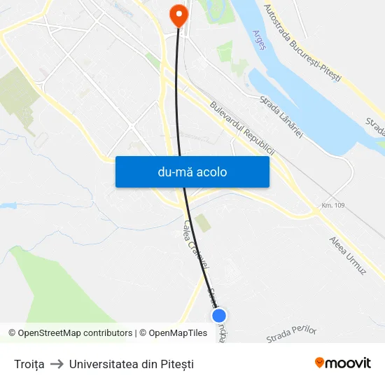 Harta de Troița către Universitatea din Pitești