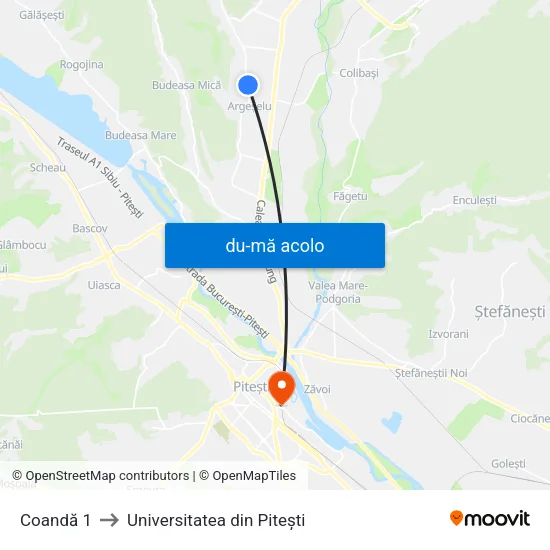 Harta de Coandă 1 către Universitatea din Pitești