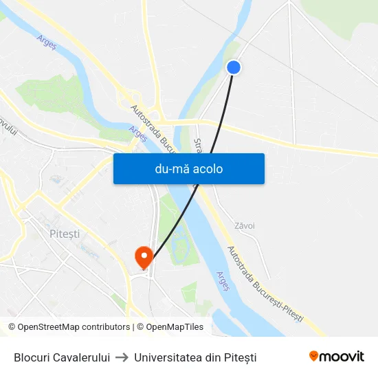 Harta de Blocuri Cavalerului către Universitatea din Pitești