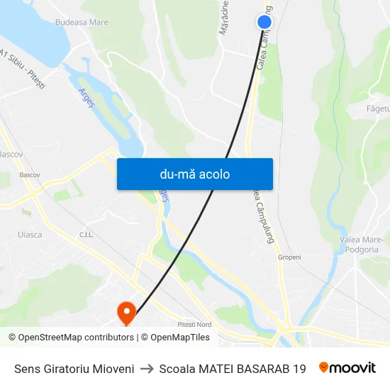 Harta de Sens Giratoriu Mioveni către Scoala MATEI BASARAB 19