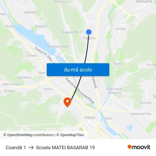 Harta de Coandă 1 către Scoala MATEI BASARAB 19