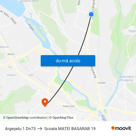 Harta de Argeșelu 1 Dn73 către Scoala MATEI BASARAB 19