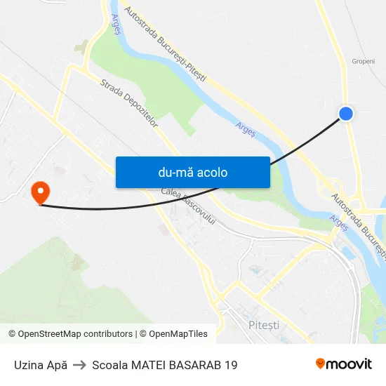 Harta de Uzina Apă către Scoala MATEI BASARAB 19