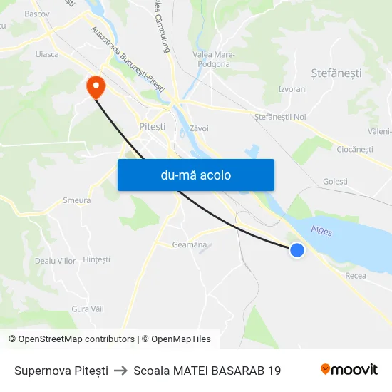 Harta de Supernova Pitești către Scoala MATEI BASARAB 19