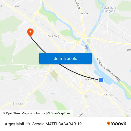 Harta de Argeș Mall către Scoala MATEI BASARAB 19