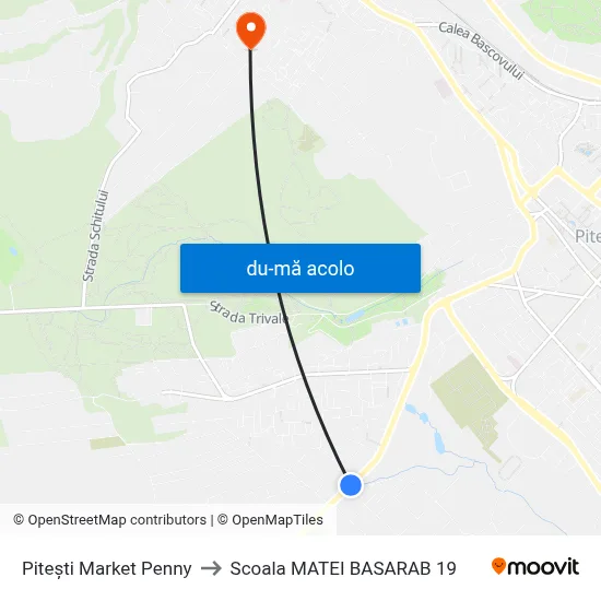 Harta de Pitești Market Penny către Scoala MATEI BASARAB 19