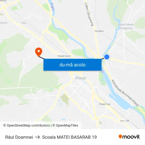 Harta de Râul Doamnei către Scoala MATEI BASARAB 19