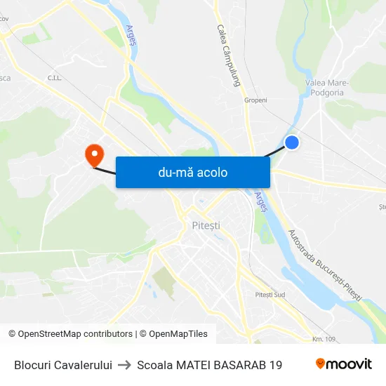 Harta de Blocuri Cavalerului către Scoala MATEI BASARAB 19