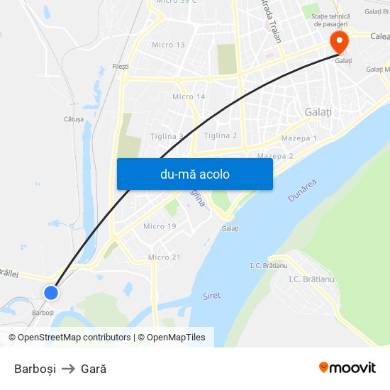 Harta de Barboși către Gară