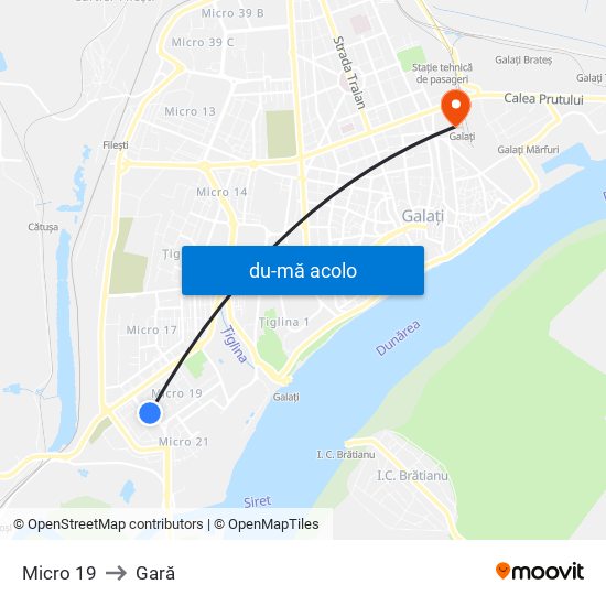 Harta de Micro 19 către Gară