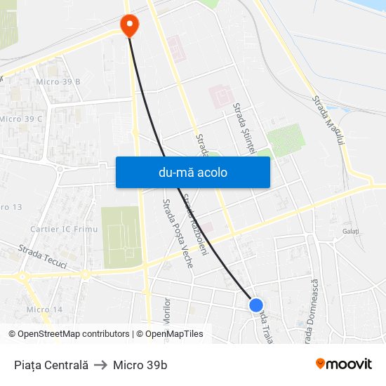 Harta de Piața Centrală către Micro 39b