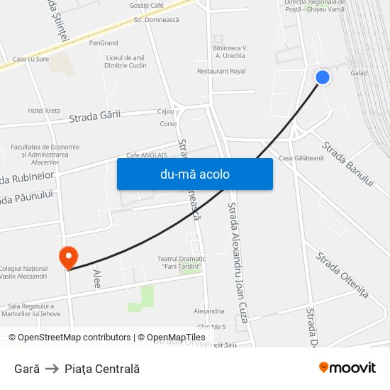 Harta de Gară către Piaţa Centrală