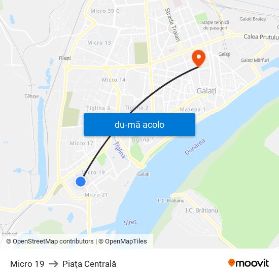 Harta de Micro 19 către Piaţa Centrală