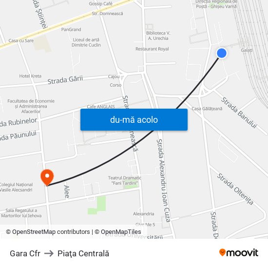 Harta de Gara Cfr către Piaţa Centrală