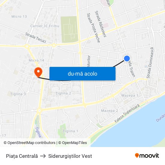 Harta de Piața Centrală către Siderurgiștilor Vest