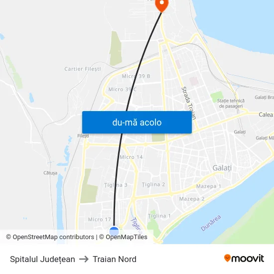 Harta de Spitalul Județean către Traian Nord