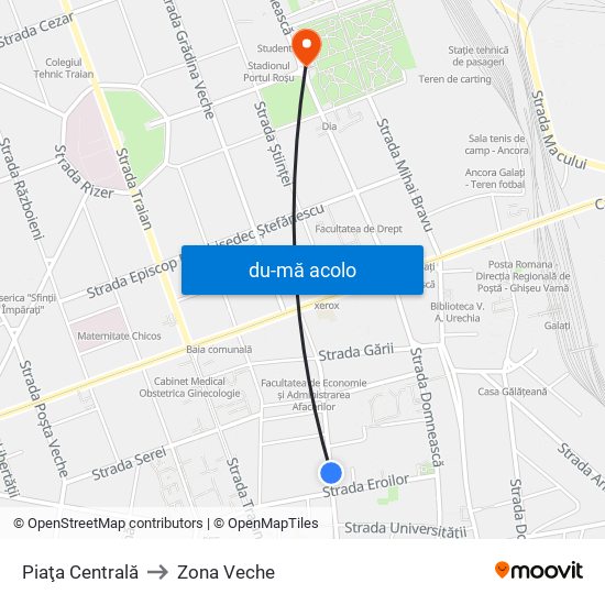 Harta de Piaţa Centrală către Zona Veche