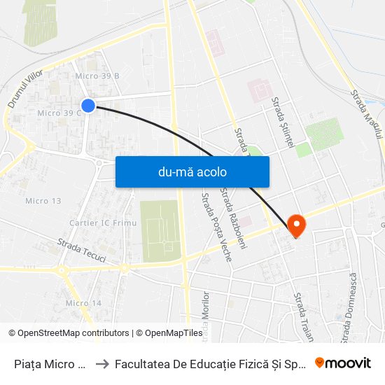 Harta de Piața Micro 39 către Facultatea De Educație Fizică Și Sport