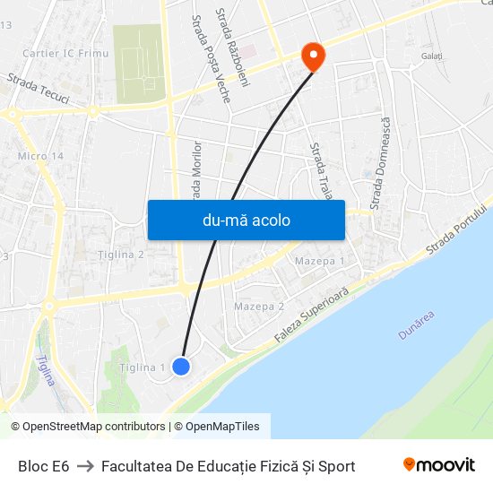 Harta de Bloc E6 către Facultatea De Educație Fizică Și Sport