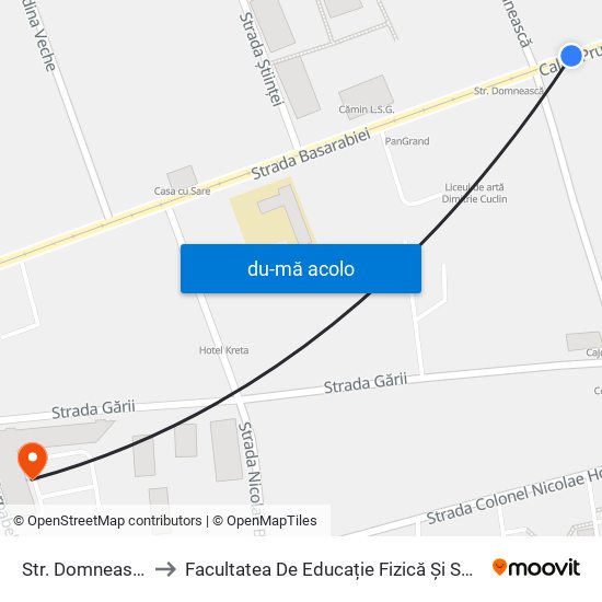 Harta de Str. Domnească către Facultatea De Educație Fizică Și Sport