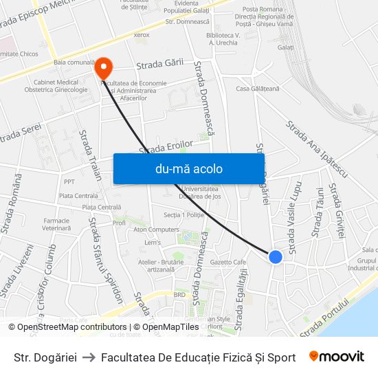 Harta de Str. Dogăriei către Facultatea De Educație Fizică Și Sport