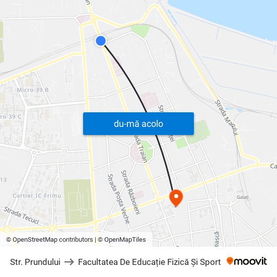 Harta de Str. Prundului către Facultatea De Educație Fizică Și Sport