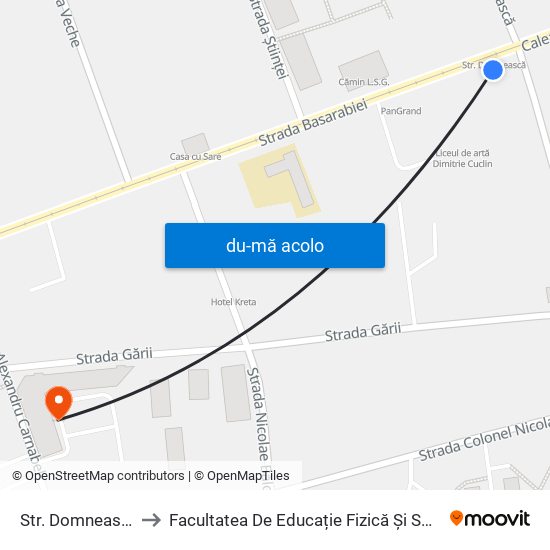 Harta de Str. Domnească către Facultatea De Educație Fizică Și Sport