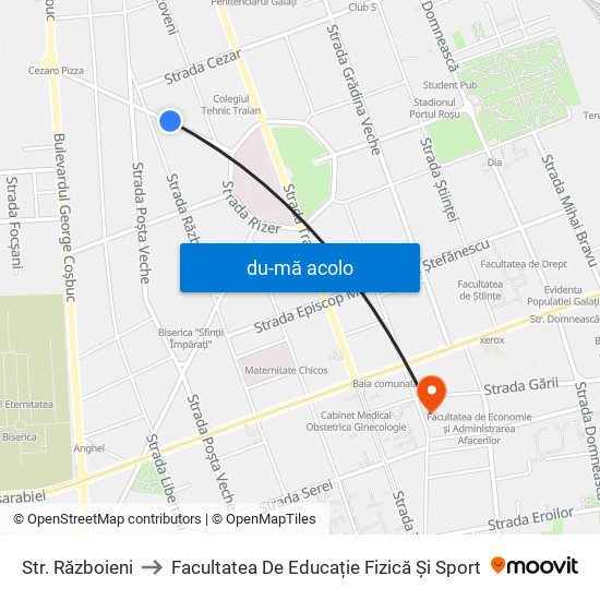 Harta de Str. Războieni către Facultatea De Educație Fizică Și Sport