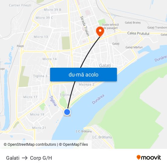 Harta de Galati către Corp G/H