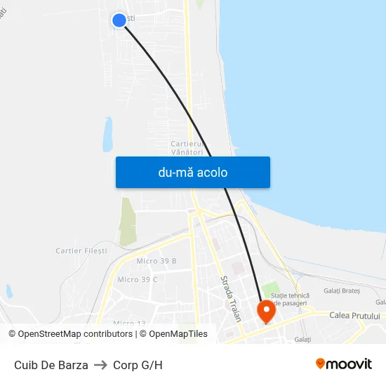 Harta de Cuib De Barza către Corp G/H