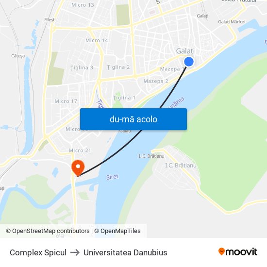 Harta de Complex Spicul către Universitatea Danubius