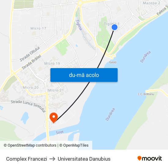 Harta de Complex Francezi către Universitatea Danubius