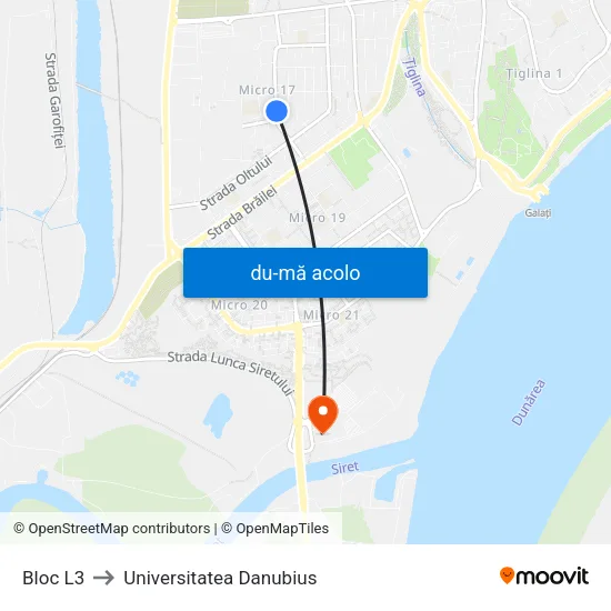 Harta de Bloc L3 către Universitatea Danubius