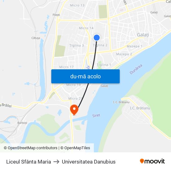 Harta de Liceul Sfânta Maria către Universitatea Danubius