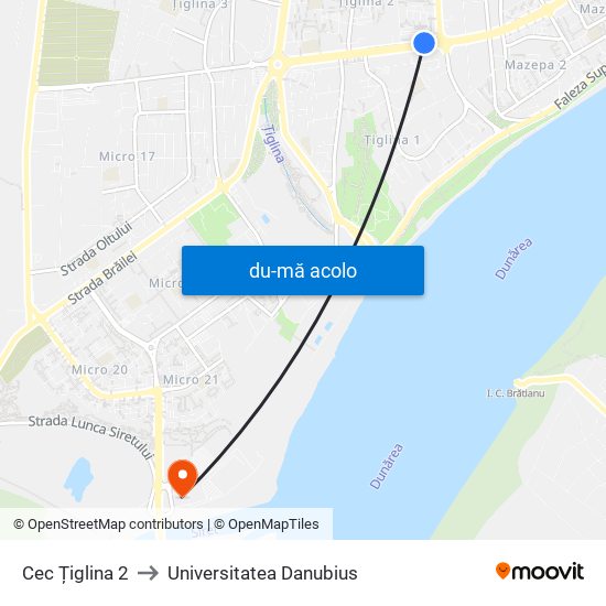 Harta de Cec Țiglina 2 către Universitatea Danubius