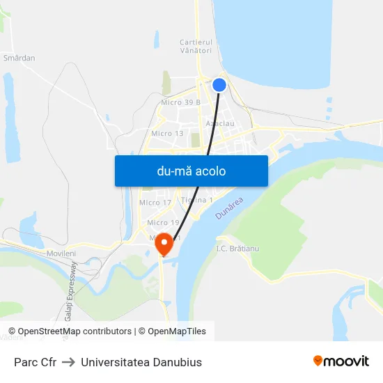Harta de Parc Cfr către Universitatea Danubius