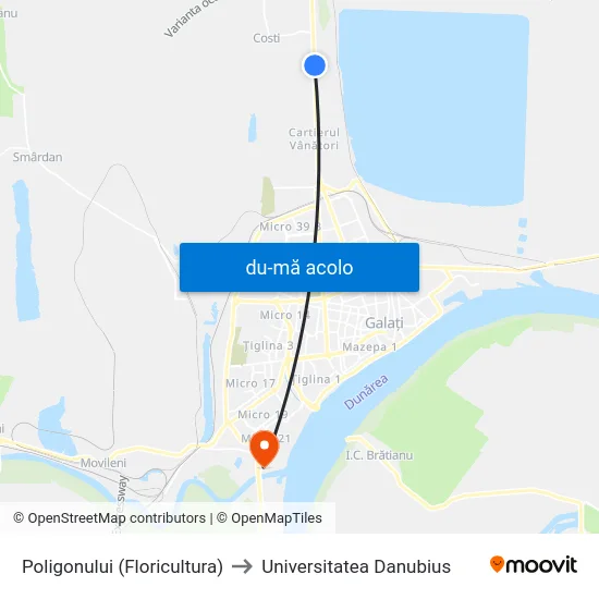 Harta de Poligonului (Floricultura) către Universitatea Danubius