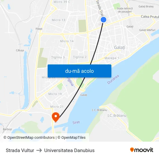 Harta de Strada Vultur către Universitatea Danubius