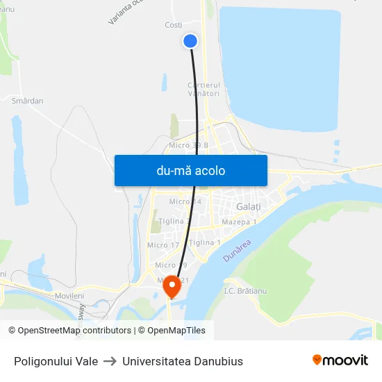 Harta de Poligonului Vale către Universitatea Danubius