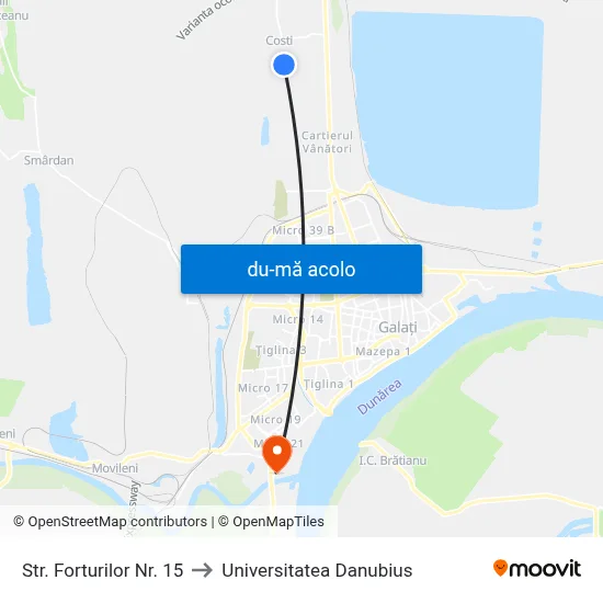 Harta de Str. Forturilor Nr. 15 către Universitatea Danubius