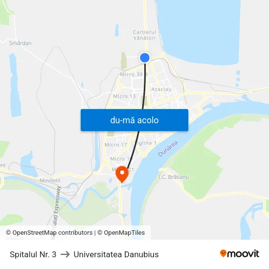 Harta de Spitalul Nr. 3 către Universitatea Danubius