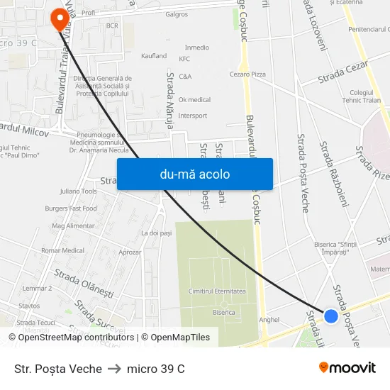 Harta de Str. Poșta Veche către micro 39 C