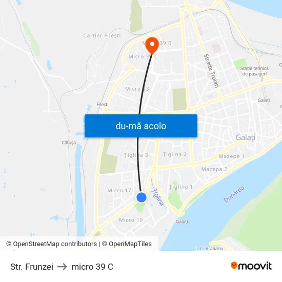 Harta de Str. Frunzei către micro 39 C