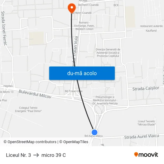 Harta de Liceul Nr. 3 către micro 39 C