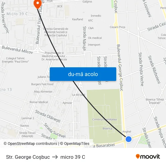 Harta de Str. George Coșbuc către micro 39 C