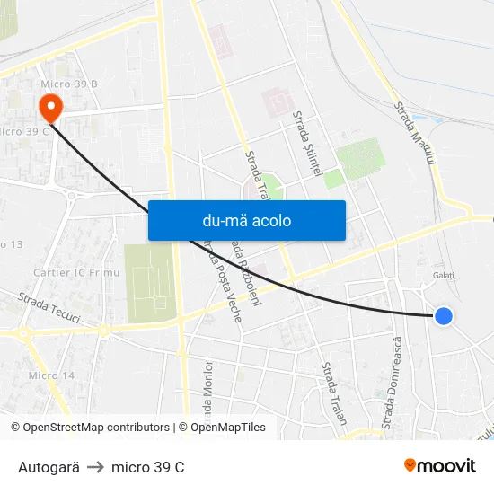 Harta de Autogară către micro 39 C