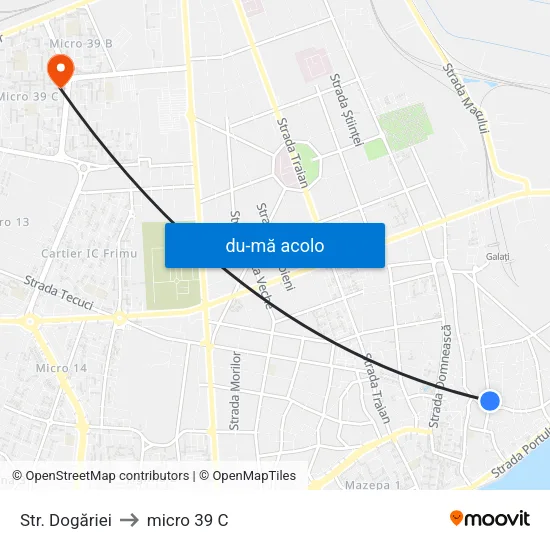 Harta de Str. Dogăriei către micro 39 C