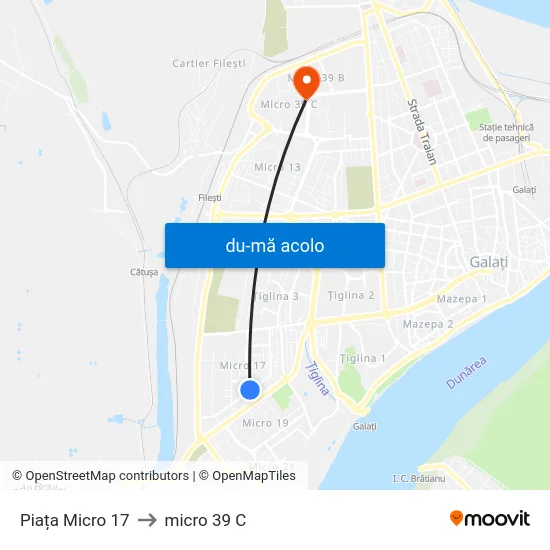 Harta de Piața Micro 17 către micro 39 C