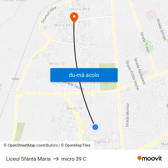 Harta de Liceul Sfânta Maria către micro 39 C
